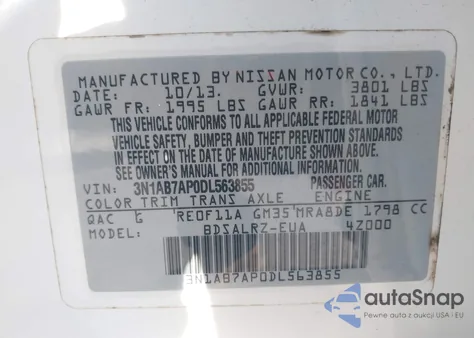 2013 Nissan Sentra Sr из США, поврежденный, VIN 3N1AB7AP0DL563855